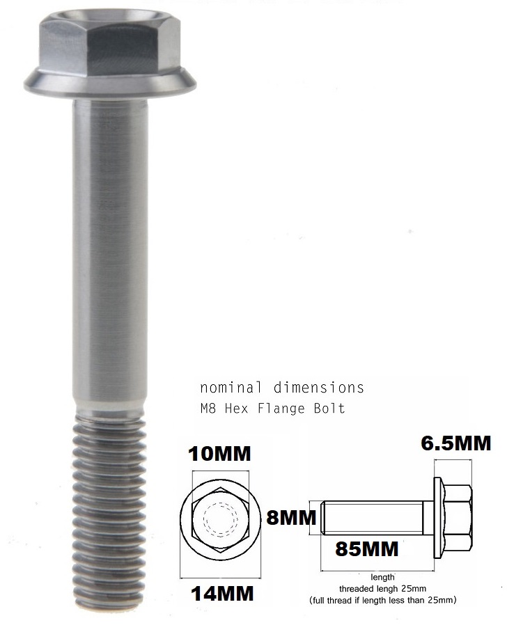 M8X85MM 1.25 THREAD PITCH TITANIUM FLANGE 10MM HEX BOLT GRADE 5